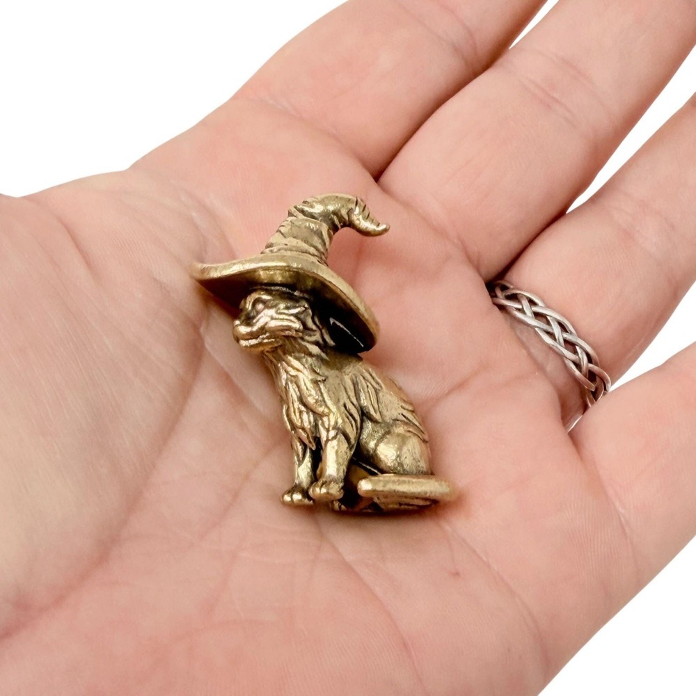 Brass Witch Cat Figurine Magic Protection Intuition Altar Totem